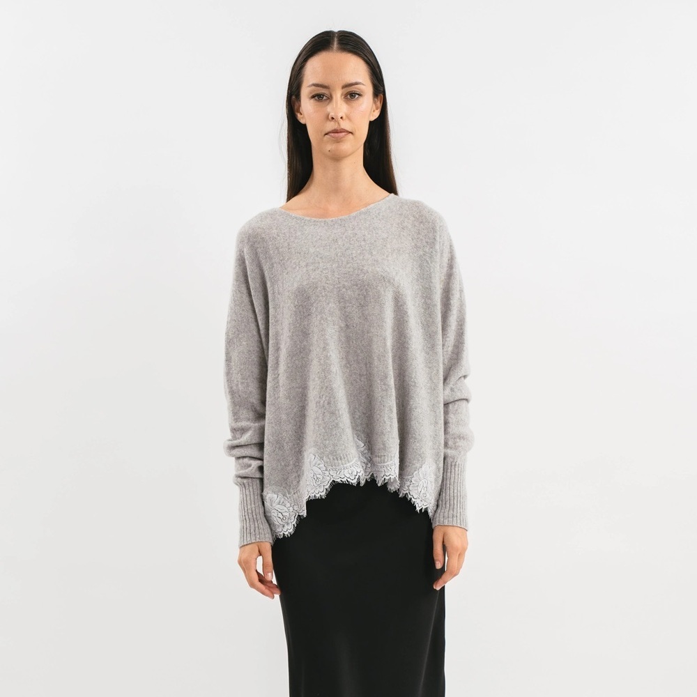 Daytrip Heather Gray Lace Top